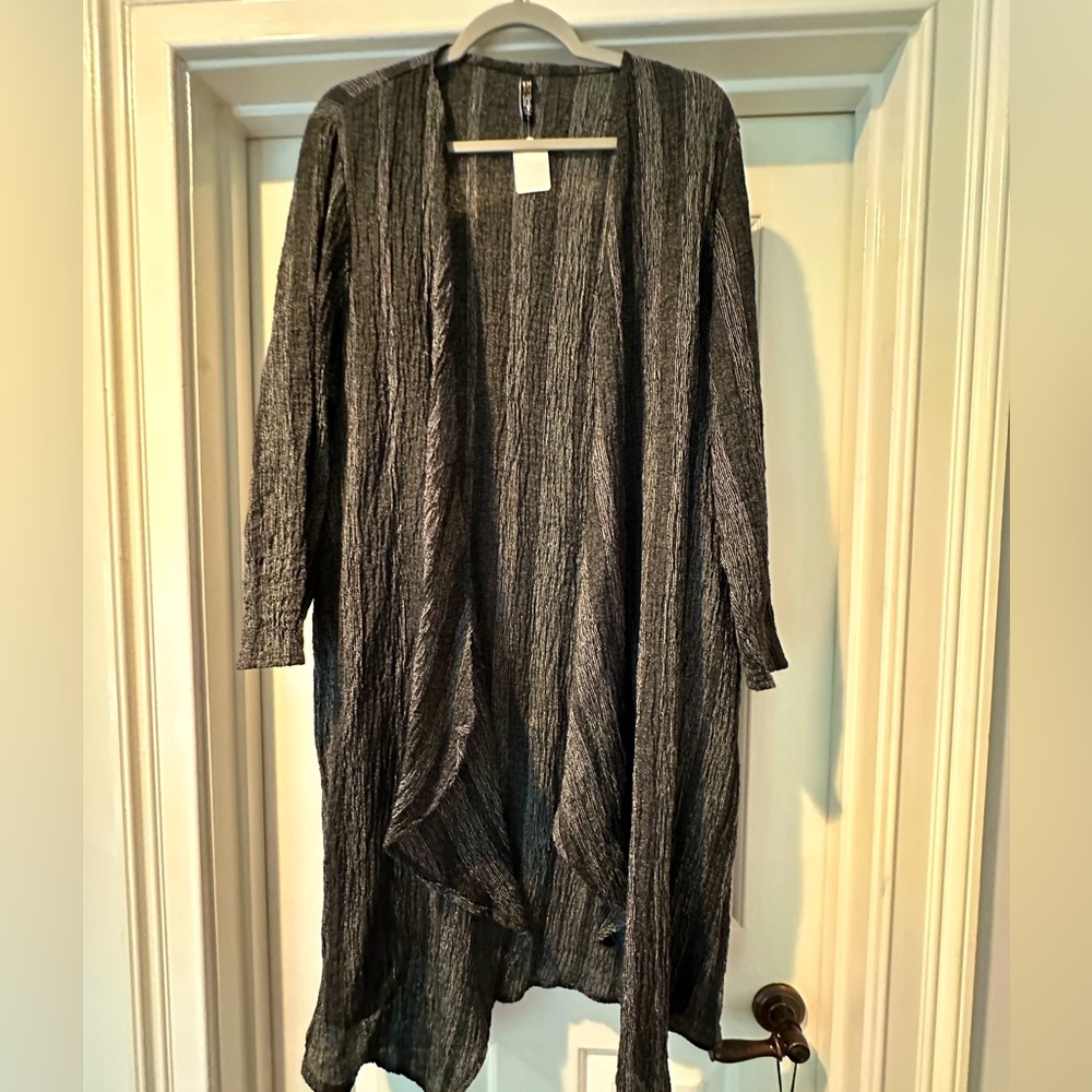 Gorgeous Khangura Black and Grey Open Front Linen Duster NWOT